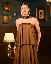 Brown ghaghra dress with lace detailing